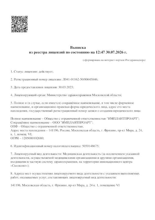 Выписка из реестра лицензий